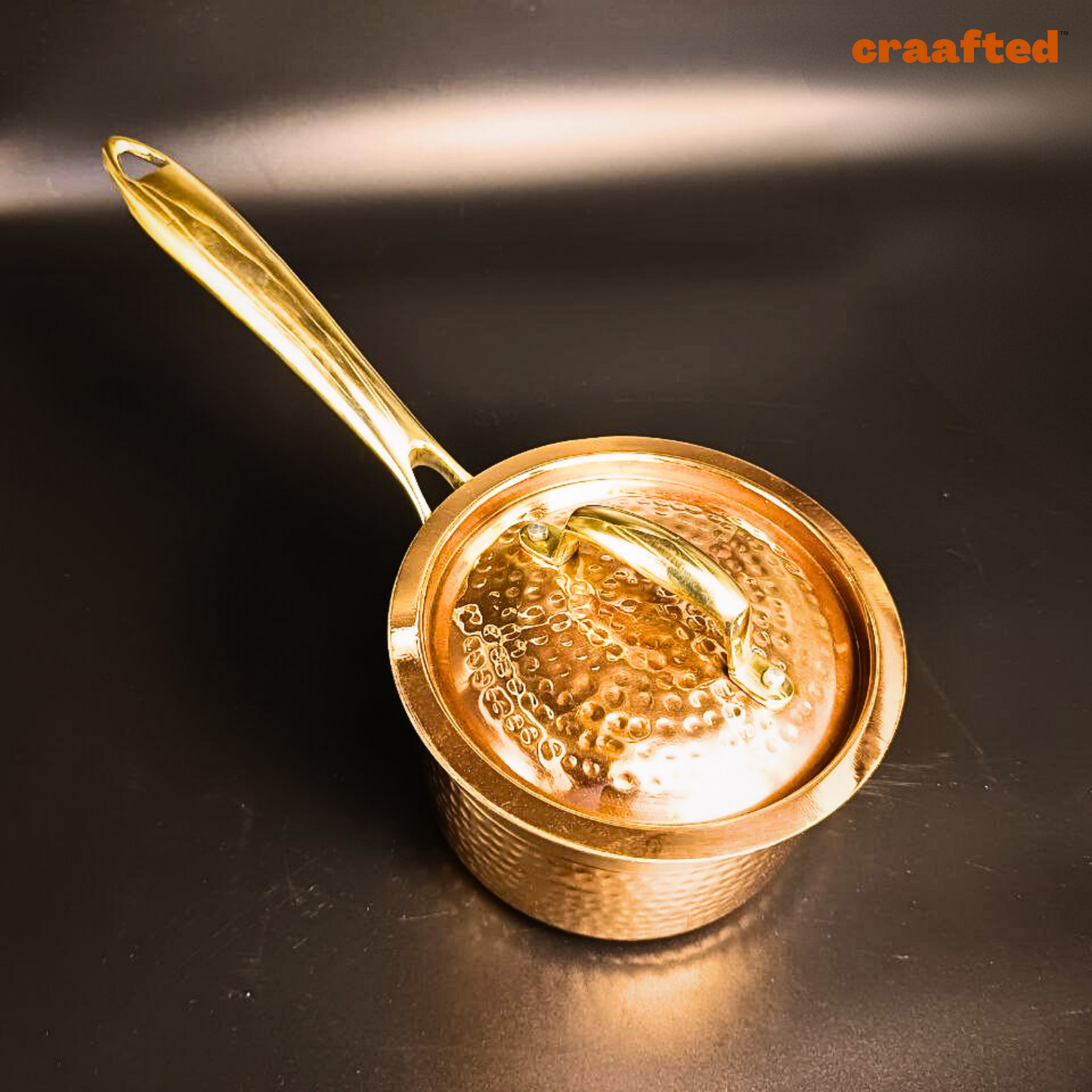 1.5 Liter Pure Copper Saucepan Hammered with Tin Coating Inner Side | Kalai | with Lid.