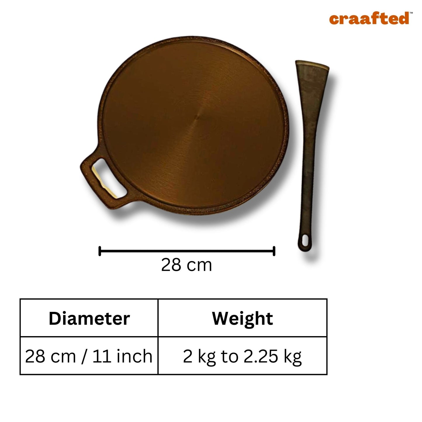 Smooth Golden Finish Cast Iron Roti/Chapati/Dosa Kallu Tawa with Iron Ladle | 11 inch