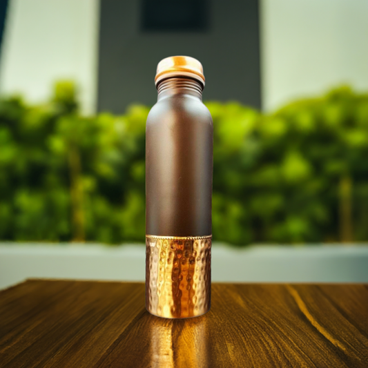 Pure Copper Water Bottle Brown with Half Hammered 900 ML